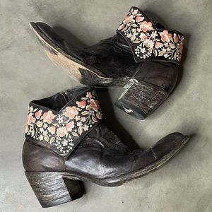 Old Gringo Dark Brown and Pink Floral Ankle Boots